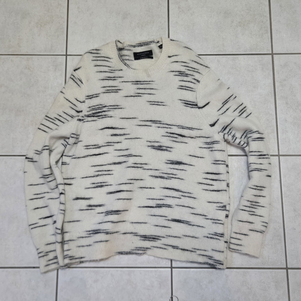 All Saints Cream and Black Flux Crewneck Sweater